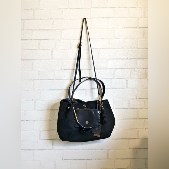Nwt House Of Harlow 1960 Luxe Satchel Black Faux Suede + Crossbody Strap